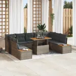 Set de masă pentru grădină cu pernă 10 pcs Gri și Brown GartenMobel Dekor