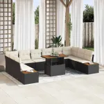 Set de masă pentru grădină cu pernă 11 pcs Negru și Bej GartenMobel Dekor