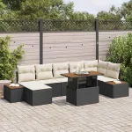 Set de masă pentru grădină cu pernă 8 pcs Negru și Bej GartenMobel Dekor
