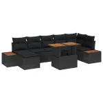 Set de masă pentru grădină cu pernă 8 pcs Negru și Maro GartenMobel Dekor