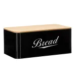 Cutie pentru paine din metal negru cu capac din bambus, 33x18x14 cm