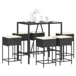 Set bar de grădină, 7 piese, cu perne, negru, poliratan GartenMobel Dekor