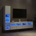 Unități de perete TV cu LED-uri, 4 piese, alb, lemn prelucrat GartenMobel Dekor