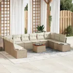 Set de canapele pentru grădină cu pernă 11 pcs Bej poliratan GartenMobel Dekor