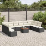 Set de canapele pentru grădină cu pernă 11 pcs Negru poliratan GartenMobel Dekor