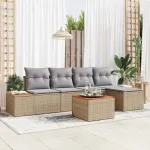 Set de canapele pentru grădină cu pernă 6 pcs Bej Rattan poli GartenMobel Dekor