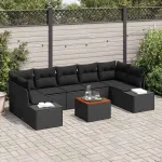 Set de canapele pentru grădină cu pernă 8 pcs Negru poliratan GartenMobel Dekor