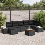 Set de canapele pentru grădină cu pernă 8 pcs Negru poliratan GartenMobel Dekor