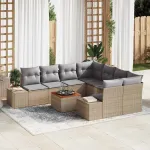 Set de canapele pentru grădină cu pernă 9 pcs Bej poliratan GartenMobel Dekor