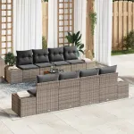 Set de canapele pentru grădină cu pernă 9 pcs Gri poliratan GartenMobel Dekor