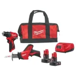 Kit scule profesionale Milwaukee M12 cu 2 acumulatori 4.0Ah si geanta