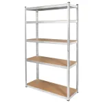 Raft metalic cu 5 polite reglabile MDF, 205 cm, 175 kg/polita, argintiu