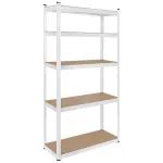 Raft metalic alb cu 5 polite reglabile MDF, 150 kg/polita, 180 cm