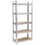 Raft metalic de depozitare cu 5 polite MDF reglabile, 150 kg/polita, argintiu