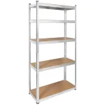 Raft metalic de depozitare cu 5 polite MDF reglabile, 150 kg/polita, argintiu