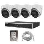 Sistem supraveghere Hikvision IP PoE cu 4 camere 2MP, AcuSense, HDD 1TB