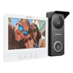 Kit videointerfon analogic Hikvision DS-KIS213, ecran 7 inch, 4 fire