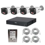 Sistem supraveghere IP Dahua cu 4 camere 2MP PoE, NVR WizSense, HDD 500 GB