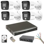 Kit supraveghere Hikvision cu 4 camere IP 8MP, NVR 12MP, PoE si HDD