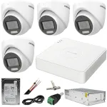 Sistem supraveghere Hikvision cu 4 camere 5MP Dual Light si DVR AcuSense
