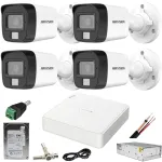 Sistem supraveghere Hikvision cu 4 camere 5MP Dual Light si DVR AcuSense