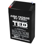 Acumulator AGM VRLA 6V 4,2Ah TED Electric, terminal F1, 70x48x101 mm