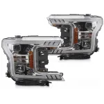 Set de faruri de tuning cu lumină LED potrivit pentru Ford F150 2017-2020 cu bază cromată, cu semnalizatoare dinamice, stânga și dreapta Performance AutoTuning