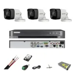 Sistem de supraveghere complet Hikvision Turbo HD, inregistrare 4K sau 8,3 Mp,cu 3 camere de exterior si IR 30 m