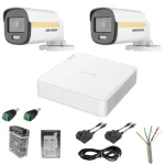 Sistem supraveghere Hikvision cu 2 camere ColorVu 2MP, microfon si DVR 4 canale