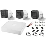 Sistem supraveghere Hikvision cu 3 camere 2MP audio si DVR 4 canale