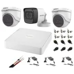 Sistem supraveghere Hikvision cu 3 camere audio 2MP si DVR 4 canale