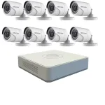Kit supraveghere exterior Hikvision cu 8 camere 2MP si DVR 8 canale