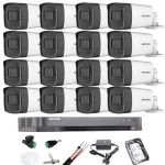 Kit complet supraveghere exterior Hikvision 16 camere 5MP IR 40 m cu HDD 4TB