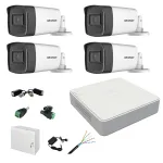 Kit supraveghere exterior Hikvision 4 camere 5MP IR 40m cu DVR