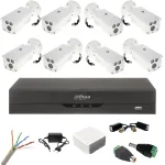 Sistem supraveghere Dahua cu 8 camere exterior 2MP, DVR 8 canale, IR 80m