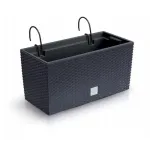 Jardiniera decorativa, suport metalic, imitatie ratan, antracit, 39.5x18.5x19.5 cm, Rato Case W GartenVIP DiyLine