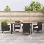 Set mobilier de grădină cu perne, 5 piese, negru, poliratan GartenMobel Dekor