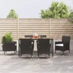 Set mobilier de grădină cu perne, 7 piese, negru, poliratan GartenMobel Dekor