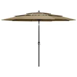 Umbrelă de grădină 3 niveluri, stâlp aluminiu, gri taupe, 3 m GartenMobel Dekor