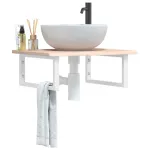 Raft pentru lavoar montat pe perete, oțel și lemn masiv stejar GartenMobel Dekor