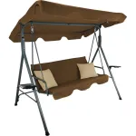 Leagan de gradina 3 locuri cu perne, baldachin reglabil si masute, maro