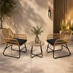 Set mobilier de grădină din ratan cu 2 scaune, perne și masă rotundă