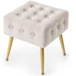 Taburet tapitat Quadra bej din velur, cu picioare metalice, 40x40x42 cm