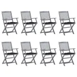 Scaune pliabile de exterior cu perne, 8 buc., lemn masiv acacia GartenMobel Dekor
