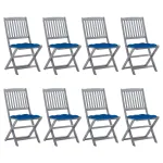 Scaune pliabile de exterior cu perne, 8 buc., lemn masiv acacia GartenMobel Dekor