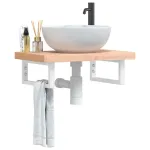 Raft pentru lavoar montat pe perete, oțel și lemn masiv fag GartenMobel Dekor