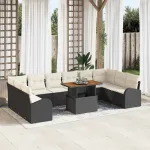 Set de canapele pentru grădină cu pernă 11 pcs negru și crem GartenMobel Dekor