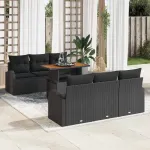Set de canapele pentru grădină cu pernă 7 pcs Negru GartenMobel Dekor