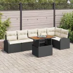 Set de canapele pentru grădină cu pernă 7 pcs Negru și Crem GartenMobel Dekor