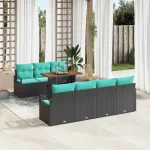Set de canapele pentru grădină 8 pcs Negru și Albastru petrol GartenMobel Dekor